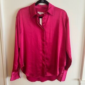 Good American Fuchsia Satin Button Down Shirt